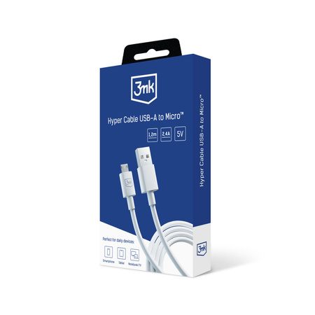 3MK KABEL HYPER USB/MICRO 1,2m 2,4A biały