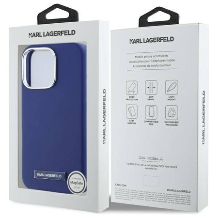 Original Case IPHONE 16 PRO Karl Lagerfeld Hardcase FW Metal Plate MagSafe (KLHMP16LPGMSRPB) blue