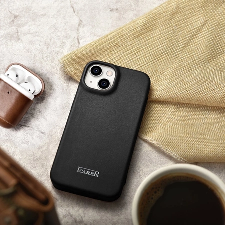 iCarer CE Premium Leather Folio Case skórzane etui iPhone 14 Plus z klapką magnetyczne MagSafe czarny (WMI14220715-BK)