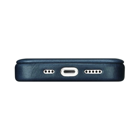 iCarer CE Oil Wax Premium Leather Folio Case skórzane etui iPhone 14 Plus z klapką magnetyczne MagSafe niebieski (AKI14220707-BU)
