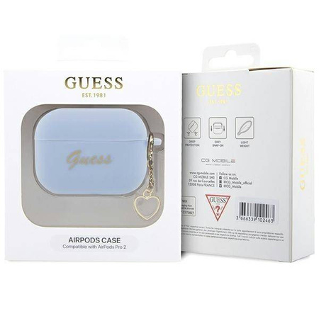 Guess GUAP2LSCHSB AirPods Pro 2 Cover Blau/Blau Silikon Charm Heart Collection