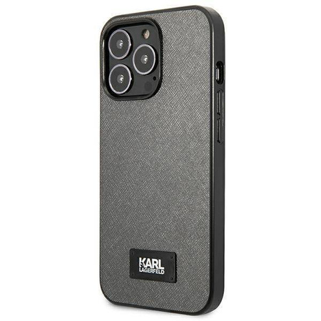Original Handyhülle IPHONE 13 PRO MAX Karl Lagerfeld Hardcase Saffiano Plaque (KLHCP13XSFMP2DG) silber