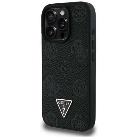 Guess Grained Hot Stamp Peony Triangle Logo MagSafe - Etui do iPhone 16 Pro Max (czarny)