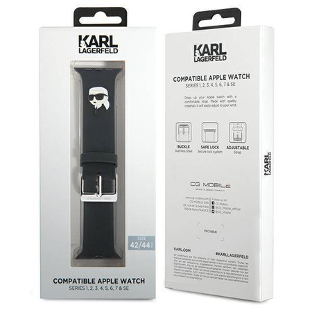 Strap for APPLE WATCH 4 / 5 / 6 / 7 / 8 / SE / ULTRA (42 / 44 / 45 / 49 MM) Karl Lagerfeld Strap 3D Rubber Karl Head (KLAWLSLKNK) black
