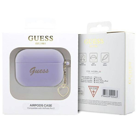 Guess GUAP2LSCHSU AirPods Pro 2 cover purple/purple Silicone Charm Heart Collection