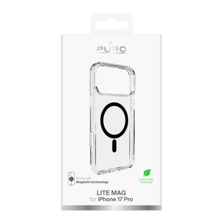 Puro Lite Mag TPU+PC Hülle kompatibel mit MagSafe für iPhone 17 Pro - Transparent mit schwarzem Ring