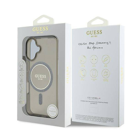 Original Case IPHONE 16 Guess Hardcase IML Glitter Circle MagSafe (GUHMP16SHFGEREK) black