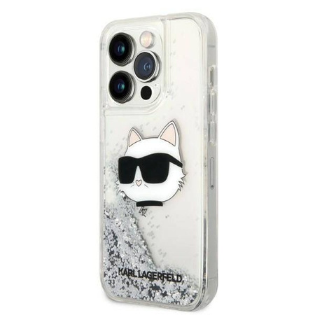 Karl Lagerfeld Liquid Glitter NFT Choupette Head - Etui iPhone 14 Pro (srebrny)