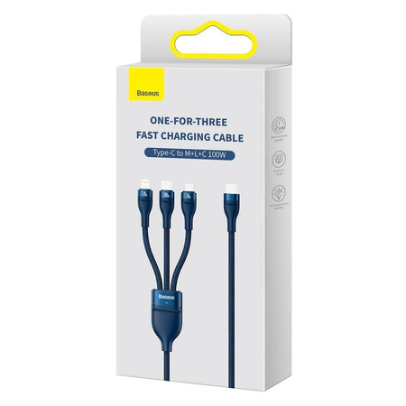 Baseus Flash Series II USB Type C / USB Type A cable - USB Type C / Lightning / micro USB 100 W 1.5 m blue (CASS030203)