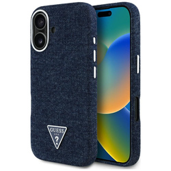 Original Handyhülle IPHONE 16 Guess Denim Triangle Logo MagSafe blau