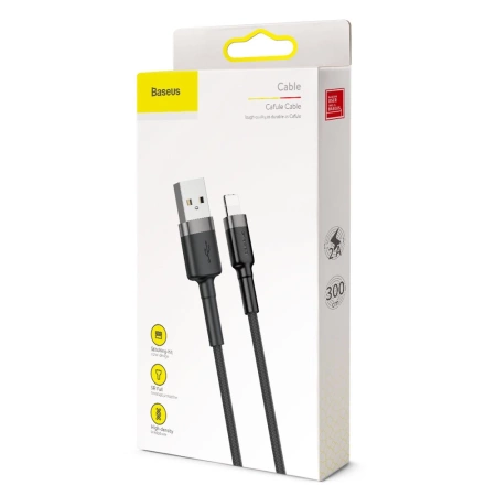 Baseus Kabel nylonowy Lightning iPhone 2A 3M QC 3.0 Szybkie ładowanie Cafule szary+czarny CALKLF-RG1