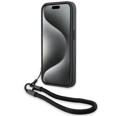 BMW Signature Leder-Wordmark-Cord-Hülle für iPhone 15 Pro – Schwarz