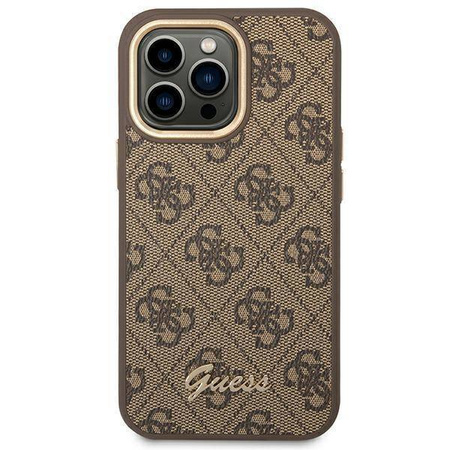 Original Handyhülle IPHONE 14 PRO MAX Guess Hard Case 4G Vintage Gold Logo (GUHCP14XHG4SHW) braun