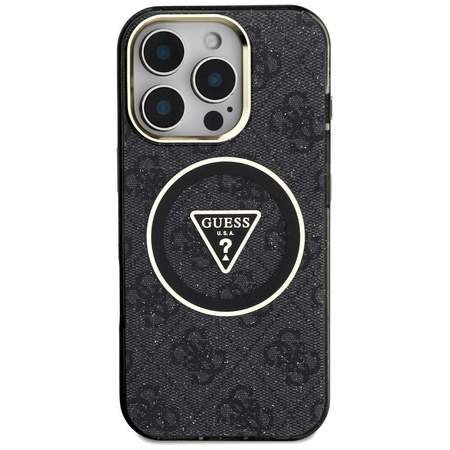 GUESS futerał do IPHONE 16 Pro kompatybilny z MagSafe GUHMP16LHG4PRTGK (IML Metal Glitter 4G Circle Triangle) czarny