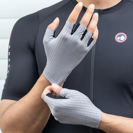 Rockbros Atmungsaktive Kurzfinger-Fahrradhandschuhe, Größe: XXL - Grau