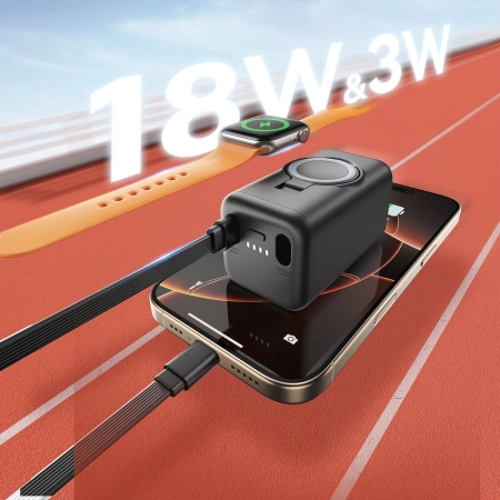 Joyroom JR-W13 5000mAh Wireless Power Bank for Apple Watch + USB-C and Lightning – Black