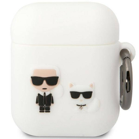 Original Handyhülle APPLE AIRPODS Karl Lagerfeld Silicone Karl & Choupette (KLACA2SILKCW) weiß