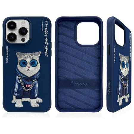 Nimmy etui iPhone 15 Pro 6.1"             niebieski/blue Glasses Cool Cat