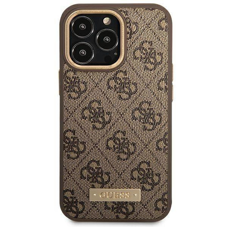 Original Case IPHONE 14 PRO Guess Hard Case 4G Logo Plate MagSafe (GUHMP14LU4GPRW) brown