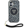 Original Case IPHONE 16 Guess HC IML Leopard Triangle Cord Strap black