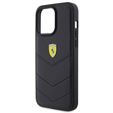 Ferrari Quilted Metal Logo-Hülle für iPhone 15 Pro Max – Schwarz