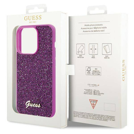 Guess Disco Metal Script Hülle für iPhone 15 Pro – Rosa