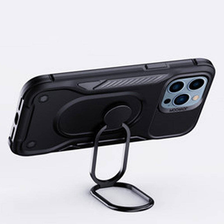 Joyroom Dual Hinge case for iPhone 14 Pro armored case with a stand and a ring holder black