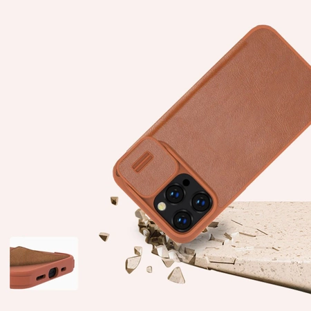 Nillkin Qin Leder Pro Hülle iPhone 14 Pro Max Kamera Cover Holster Cover Flip Case Braun