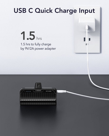 VEGER powerbank 5000 mAh z wbudowanym złączem Lightning PlugOn PD QC3.0 2,4A 20W W0558P czarny