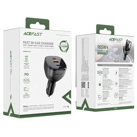 Acefast B14 Autoladegerät 165W 2x USB-C 1x USB-A - Schwarz