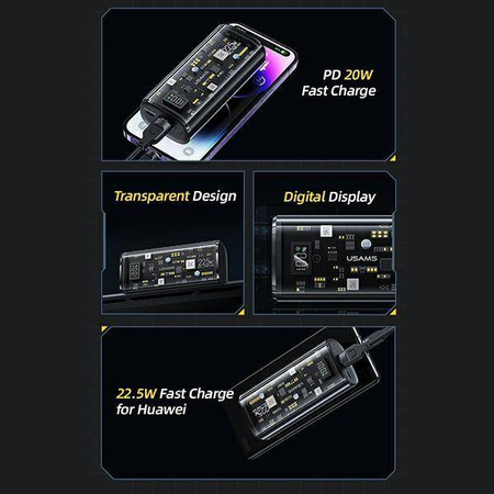 Powerbank 9000mAh PD 20W QC3.0+PD USAMS Dual-Port Fast Charge 10KCD18901 (US-CD189) czarny