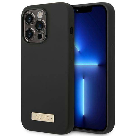 Guess Silicone Logo Plate MagSafe - Etui iPhone 14 Pro (czarny)