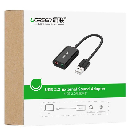 Ugreen zewnętrzna karta dźwiękowa muzyczna adapter USB - 3,5 mm mini jack 15 cm biały (US205 30143)