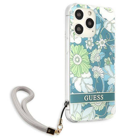 Schutzhülle IPHONE 13 PRO Guess Hardcase Flower Strap (GUHCP13LHFLSN) grün