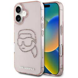 Original Case IPHONE 16 Karl Lagerfeld Hardcase IML Rhinestones Karl Head pink