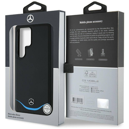 Original Case SAMSUNG GALAXY S25 ULTRA Mercedes Leather Contrasted Blue Horizontal Curve MagSafe black