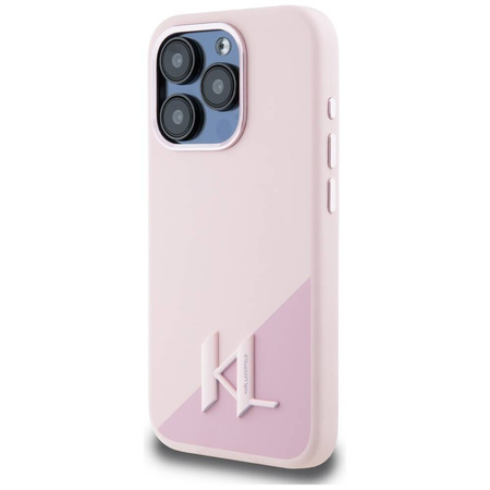 Original Case IPHONE 15 PRO Karl Lagerfeld Hardcase Silicone Shadow Metal Initial MagSafe pink