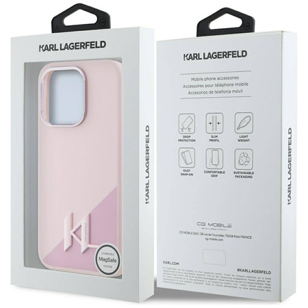 Oryginalne Etui IPHONE 15 PRO MAX Karl Lagerfeld Hardcase Silicone Shadow Metal Initial MagSafe różowe