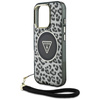 Oryginalne Etui IPHONE 16 PRO Guess HC IML Leopard Triangle Cord Strap czarne