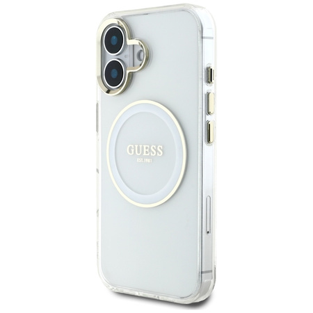 Guess IML Metal Colored Circle Classic Logo MagSafe - Etui do iPhone 16 (biały)