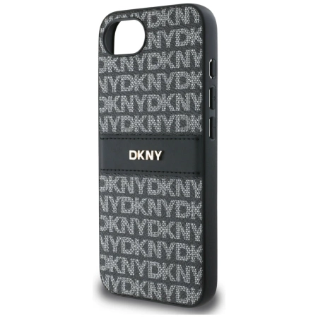 DKNY Repeat Texture Pattern with Tonal Stripe Hülle für iPhone 16e - Schwarz