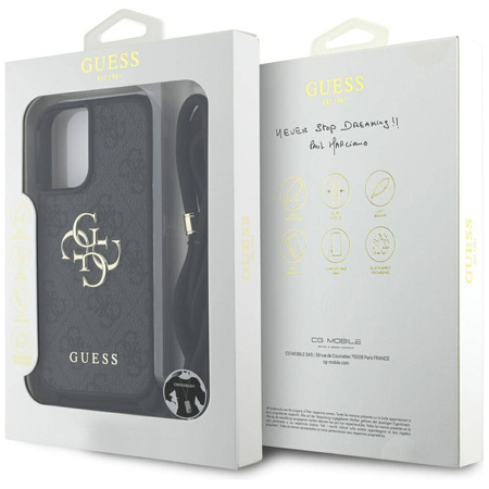 Original Handyhülle IPHONE 16 PLUS Guess 4G Big Logo Cord Stap Crossbody schwarz
