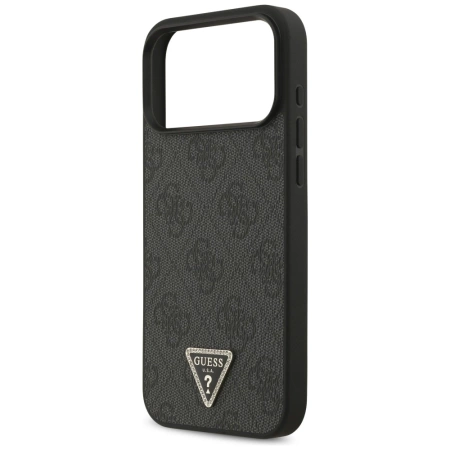Etui Guess Leather 4G Triangle Strass MagSafe na iPhone 17 Pro Max - czarne