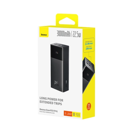 Baseus EnerFill FP41 30000mAh 22,5W Powerbank mit Baseus Simple USB-A - USB-C 3A 30cm Kabel - Schwarz