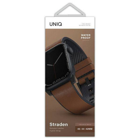 UNIQ pasek Straden Apple Watch Series 4/5/6/7/SE 42/44/45mm. Leather Hybrid Strap brązowy/brown