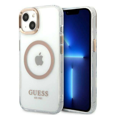 Guess GUHMP13MHTRMD iPhone 13 6.1 "Gold / Gold Hartschalenetui Metal Outline Magsafe