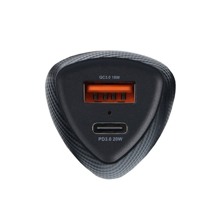 FORCELL CARBON ładowarka samochodowa Typ C 3.0 PD20W + USB QC3.0 18W 5A CC50-1A1C czarna (Total 38W)