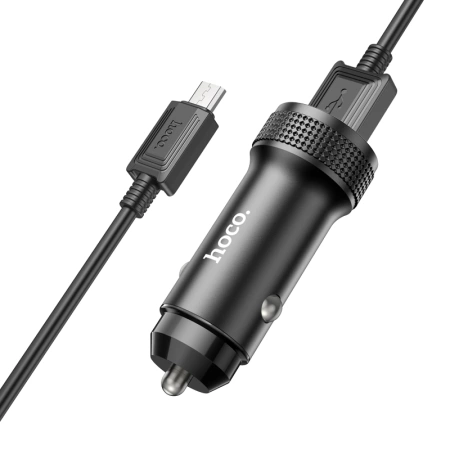 HOCO ładowarka samochodowa Z49 2.4A 2xUSB + kabel Micro USB Czarny