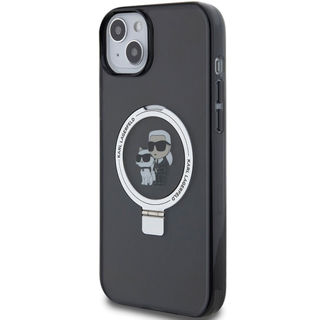 Karl Lagerfeld KLHMP15SHMRSKCK iPhone 15 6,1&quot; schwarz/schwarz Hardcase Ringständer Karl&amp;Choupette MagSafe