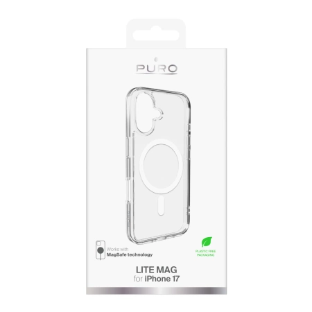 Puro Lite Mag TPU+PC Case Compatible with MagSafe for iPhone 17 - Transparent with White Ring